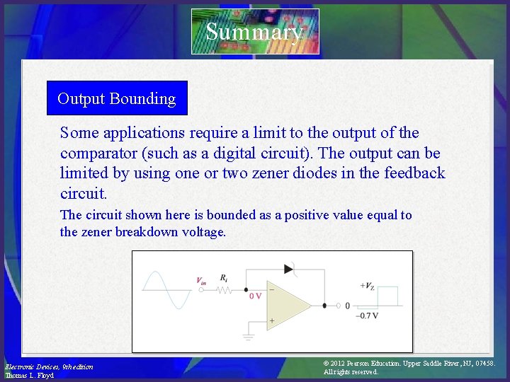 Summary Output Bounding Some applications require a limit to the output of the comparator
