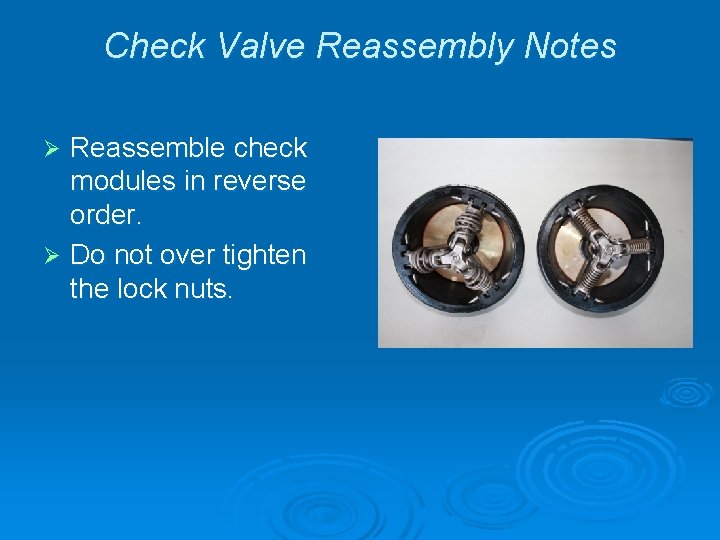 Check Valve Reassembly Notes Reassemble check modules in reverse order. Ø Do not over