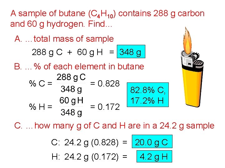 A sample of butane (C 4 H 10) contains 288 g carbon and 60