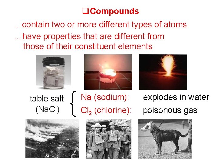  Compounds …contain two or more different types of atoms …have properties that are