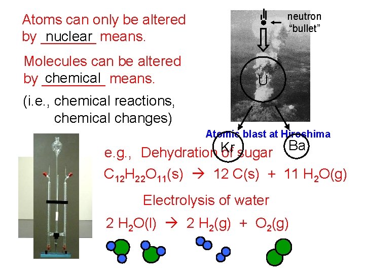 neutron “bullet” Atoms can only be altered nuclear means. by _______ Molecules can be