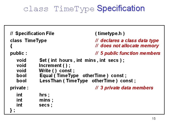 class Time. Type Specification // Specification File ( timetype. h ) class Time. Type