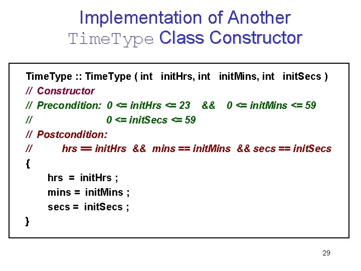 Implementation of Another Time. Type Class Constructor Time. Type : : Time. Type (