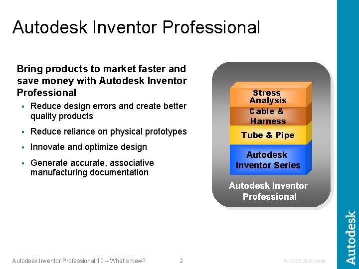 Autodesk Inventor Professional Bring products to market faster and save money with Autodesk Inventor