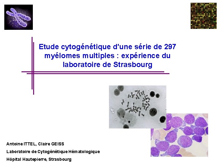 Etude cytogénétique d'une série de 297 myélomes multiples : expérience du laboratoire de Strasbourg