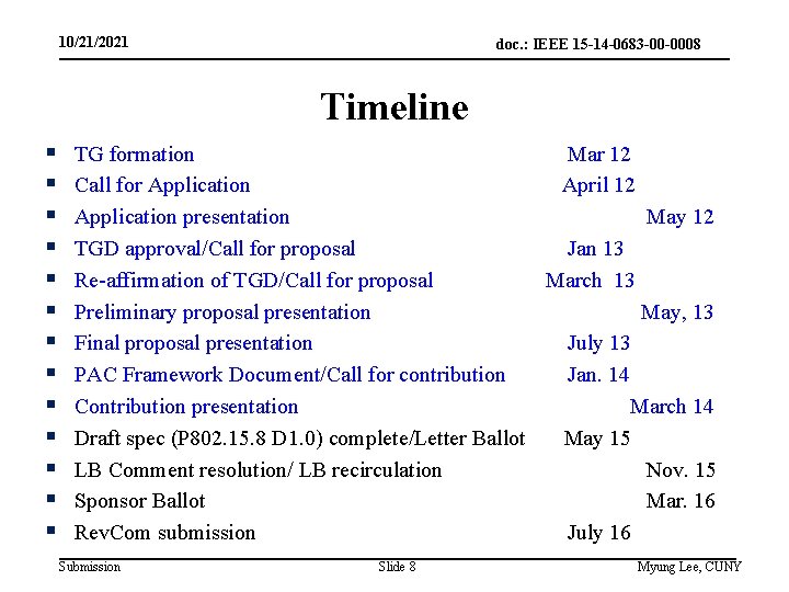 10/21/2021 doc. : IEEE 15 -14 -0683 -00 -0008 Timeline § § § §