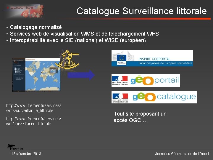 Catalogue Surveillance littorale • Catalogage normalisé • Services web de visualisation WMS et de