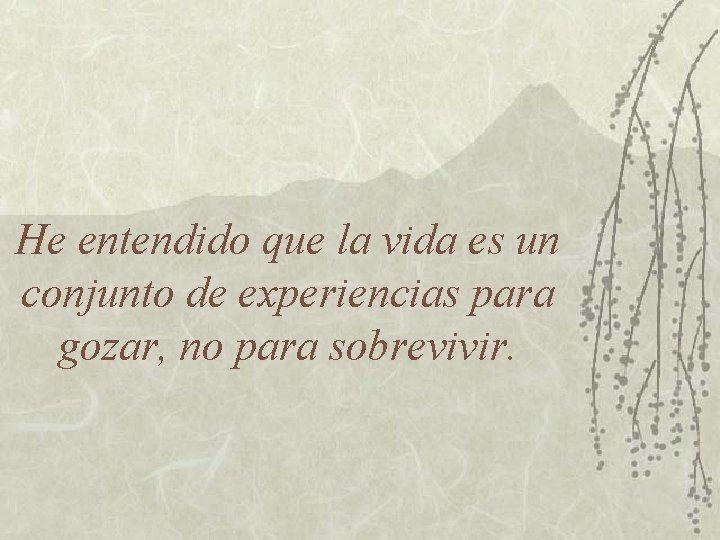 He entendido que la vida es un conjunto de experiencias para gozar, no para