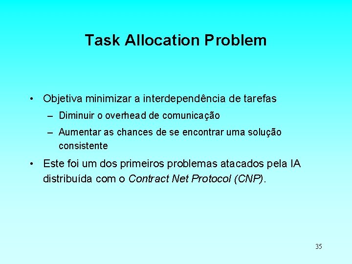 Task Allocation Problem • Objetiva minimizar a interdependência de tarefas – Diminuir o overhead