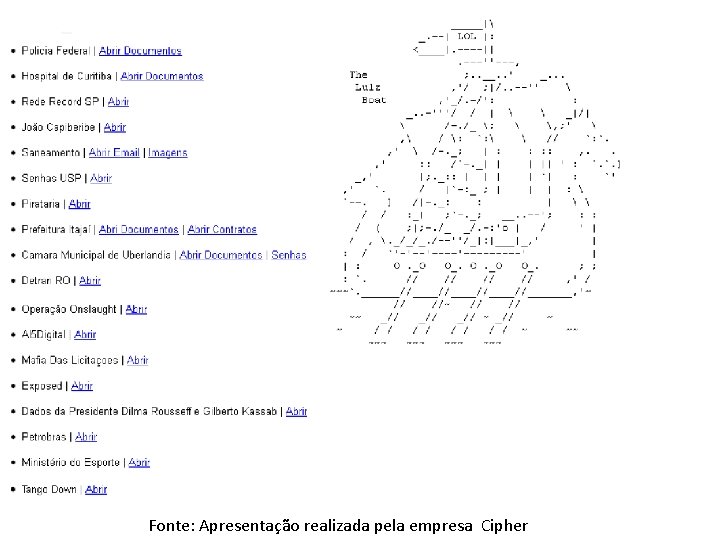 Fonte: Apresentação realizada pela empresa Cipher 