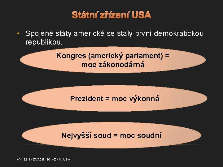 Státní zřízení USA • Spojené státy americké se staly první demokratickou republikou. Kongres (americký