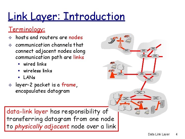 Link Layer: Introduction Terminology: v v hosts and routers are nodes communication channels that