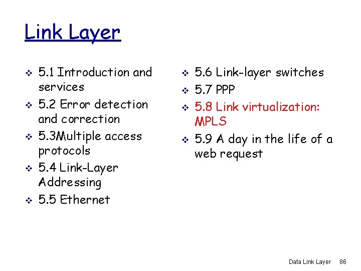 Link Layer v v v 5. 1 Introduction and services 5. 2 Error detection