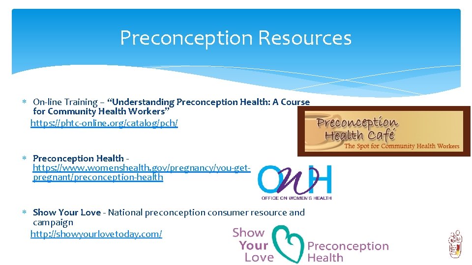 Preconception Resources On-line Training – “Understanding Preconception Health: A Course for Community Health Workers”