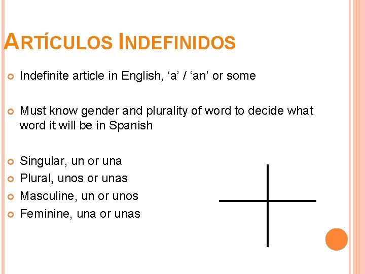 ARTÍCULOS INDEFINIDOS Indefinite article in English, ‘a’ / ‘an’ or some Must know gender