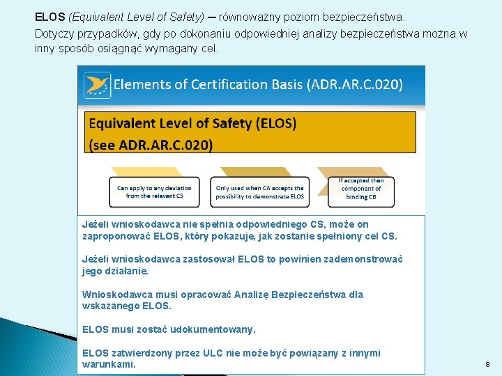 ELOS (Equivalent Level of Safety) ─ równoważny poziom bezpieczeństwa. Dotyczy przypadków, gdy po dokonaniu