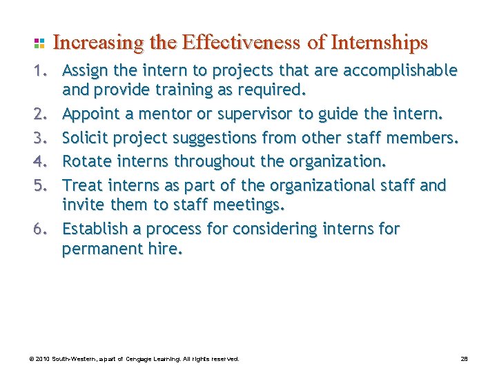 Increasing the Effectiveness of Internships 1. Assign the intern to projects that are accomplishable