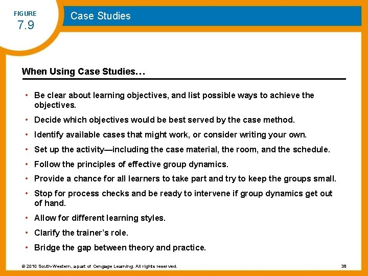 FIGURE 7. 9 Case Studies When Using Case Studies… • Be clear about learning