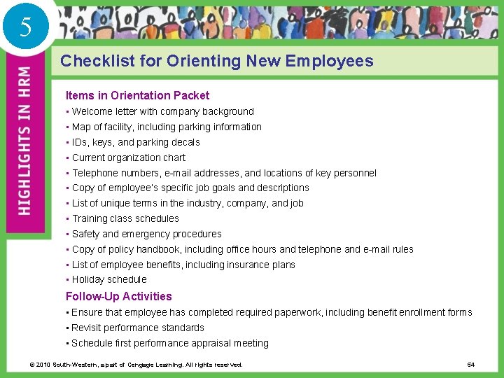 5 Checklist for Orienting New Employees Items in Orientation Packet • Welcome letter with
