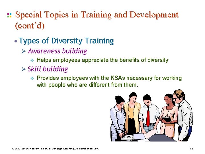 Special Topics in Training and Development (cont’d) • Types of Diversity Training Ø Awareness