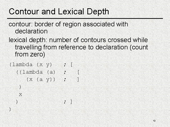Contour and Lexical Depth contour: border of region associated with declaration lexical depth: number Contour and Lexical Depth contour: border of region associated with declaration lexical depth: number
