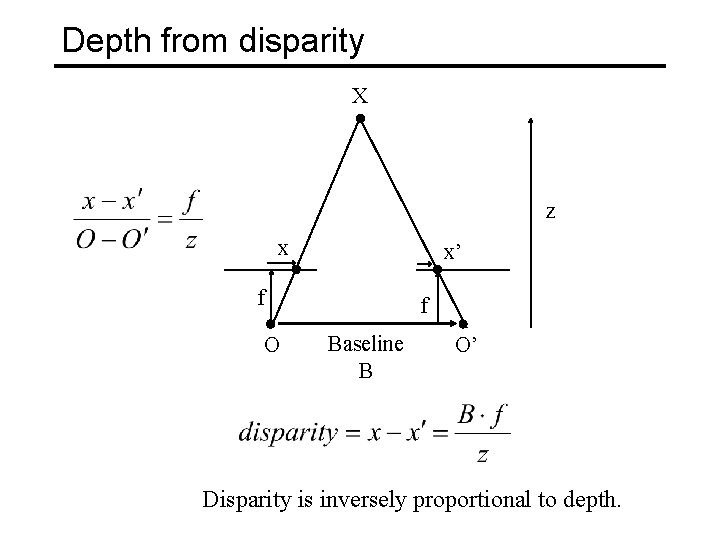 Depth from disparity X z x x’ f O f Baseline B O’ Disparity