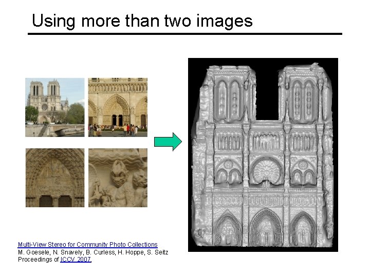 Using more than two images Multi-View Stereo for Community Photo Collections M. Goesele, N.