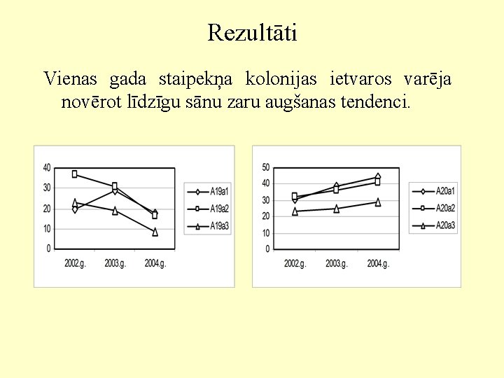 Rezultāti Vienas gada staipekņa kolonijas ietvaros varēja novērot līdzīgu sānu zaru augšanas tendenci. 