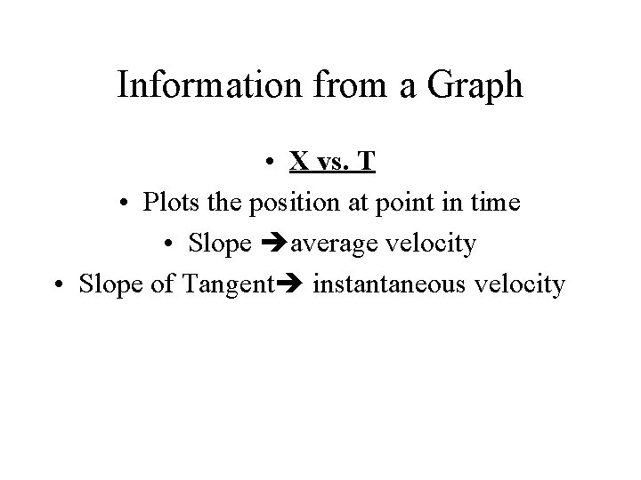 Information from a Graph • X vs. T • Plots the position at point