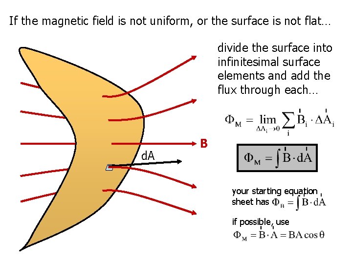 If the magnetic field is not uniform, or the surface is not flat… divide