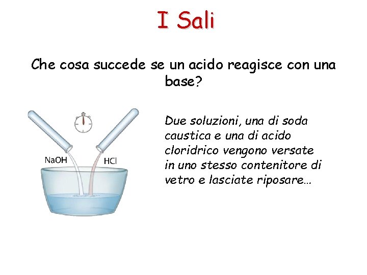 I Sali Che cosa succede se un acido reagisce con una base? Due soluzioni,