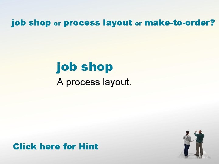 job shop or process layout job shop A process layout. Click here for Hint