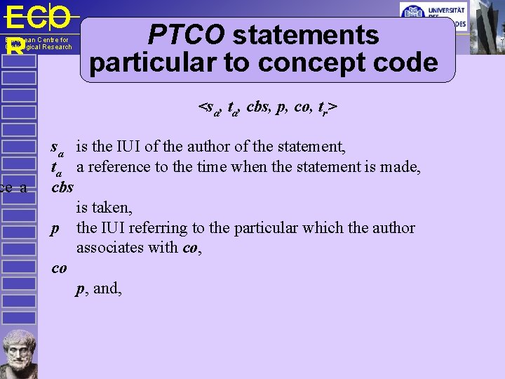 ECO PTCO statements R particular to concept code European Centre for Ontological Research ce