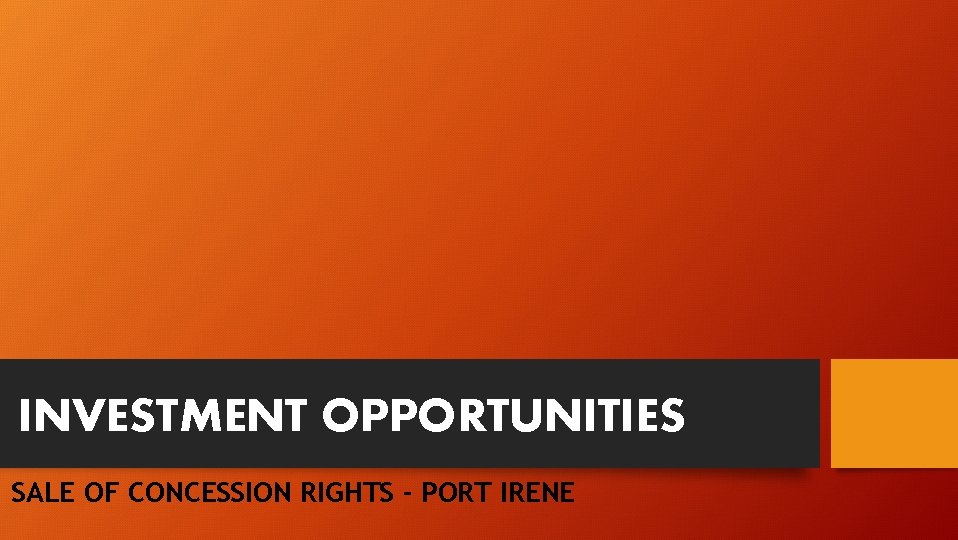 INVESTMENT OPPORTUNITIES SALE OF CONCESSION RIGHTS - PORT IRENE 