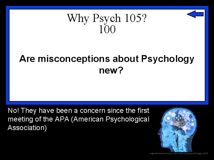 Why Psych 105? 100 Are misconceptions about Psychology new? No! They have been a