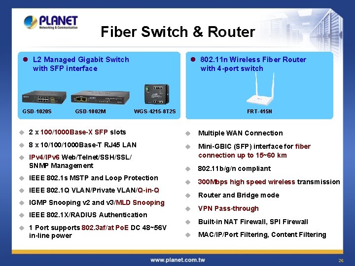 Fiber Switch & Router l L 2 Managed Gigabit Switch with SFP interface GSD-1020