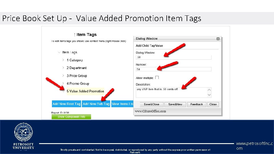 Price Book Set Up - Value Added Promotion Item Tags Strictly private and confidential.
