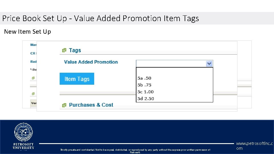 Price Book Set Up - Value Added Promotion Item Tags New Item Set Up