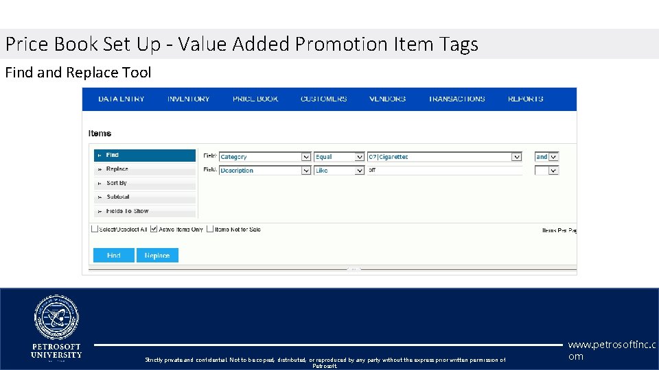 Price Book Set Up - Value Added Promotion Item Tags Find and Replace Tool