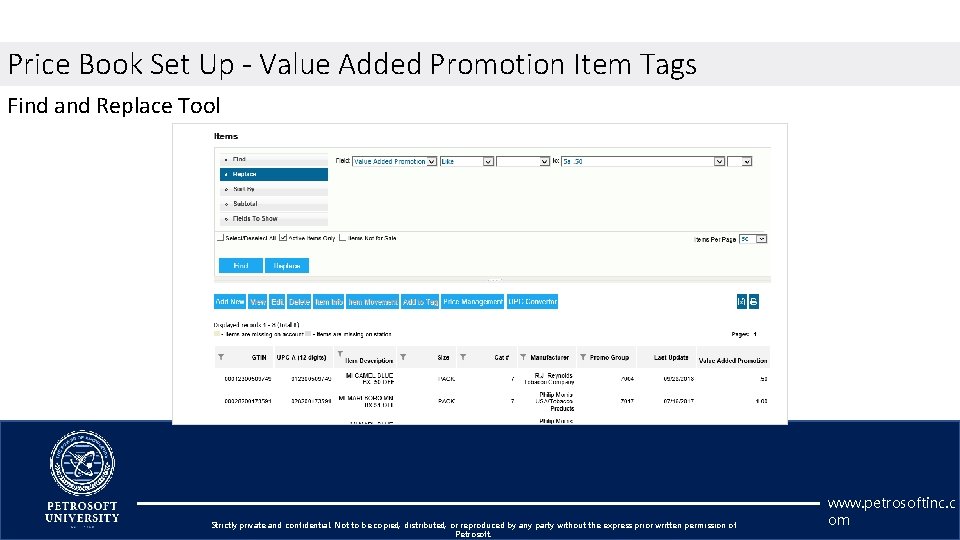 Price Book Set Up - Value Added Promotion Item Tags Find and Replace Tool