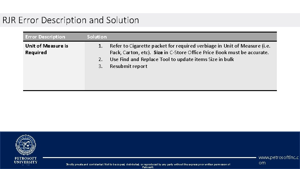 RJR Error Description and Solution Error Description Solution Unit of Measure is Required 1.