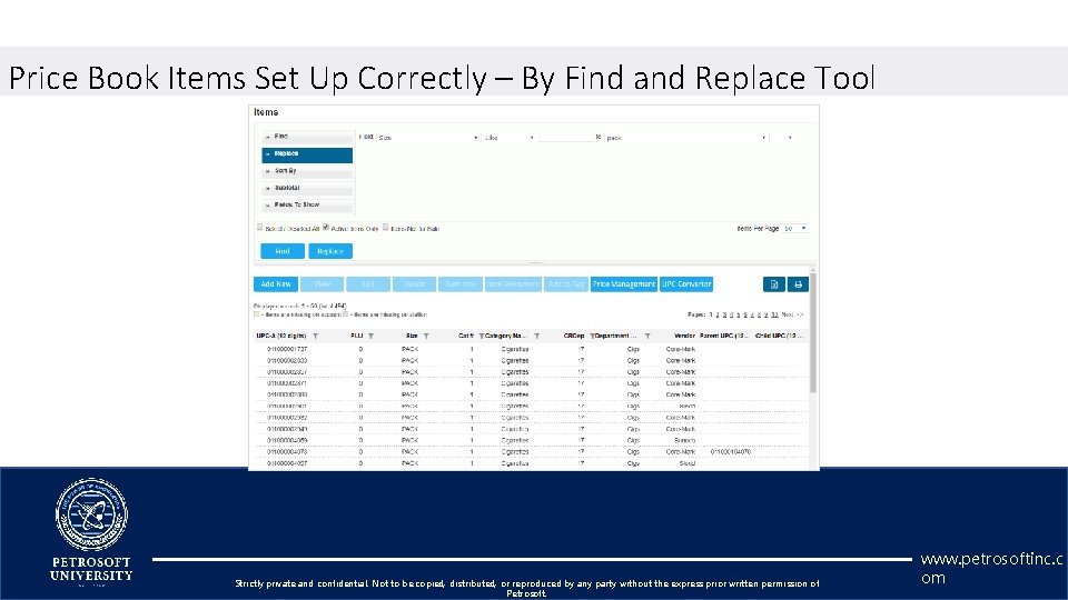 Price Book Items Set Up Correctly – By Find and Replace Tool Strictly private