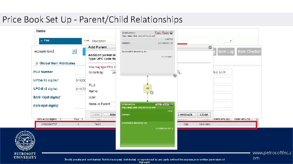 Price Book Set Up - Parent/Child Relationships Strictly private and confidential. Not to be