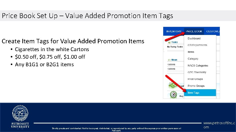 Price Book Set Up – Value Added Promotion Item Tags Create Item Tags for