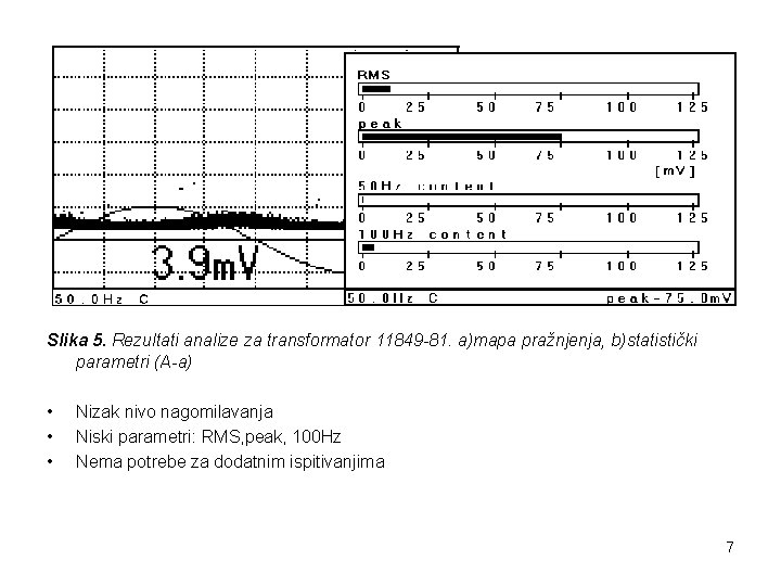 Slika 5. Rezultati analize za transformator 11849 -81. a)mapa pražnjenja, b)statistički parametri (A-a) •