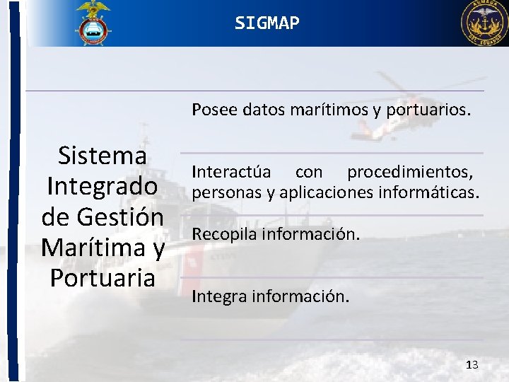 SIGMAP Posee datos marítimos y portuarios. Sistema Integrado de Gestión Marítima y Portuaria Interactúa