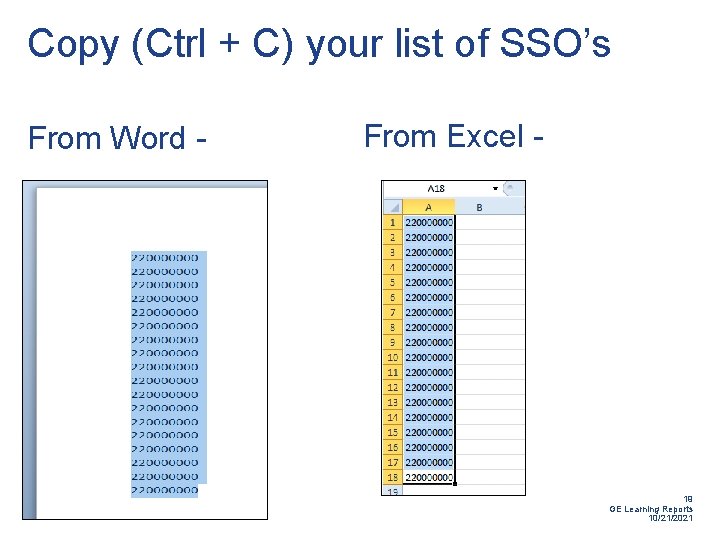 Copy (Ctrl + C) your list of SSO’s From Word - From Excel -