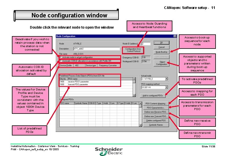 CANopen: Software setup - 11 Node configuration window Double click the relevant node to