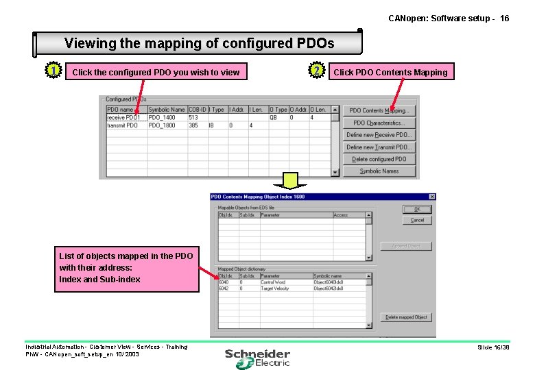 CANopen: Software setup - 16 Viewing the mapping of configured PDOs 1 Click the
