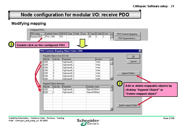 CANopen: Software setup - 21 Node configuration for modular I/O: receive PDO Modifying mapping